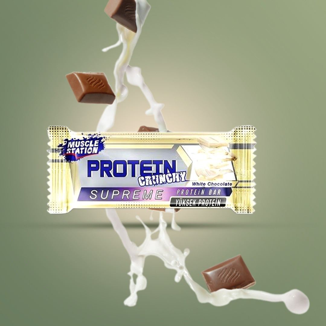 پروتئین بار کرانچی سوپریم شکلات سفید مدل Muscle Station
