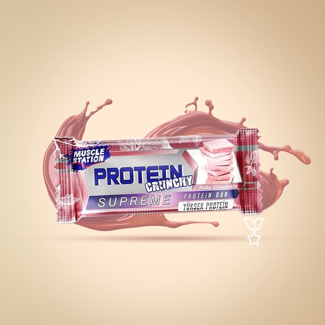 شکلات پروتئین بار ماسل استیشن مدل کرانچی یاقوتی Muscle Station